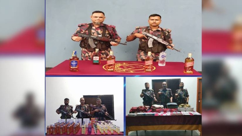বেনাপোল সীমান্তে বিজিবির অভিযান: বিদেশি মদ-শাড়িসহ চোরাচালান পণ্য জব্দ